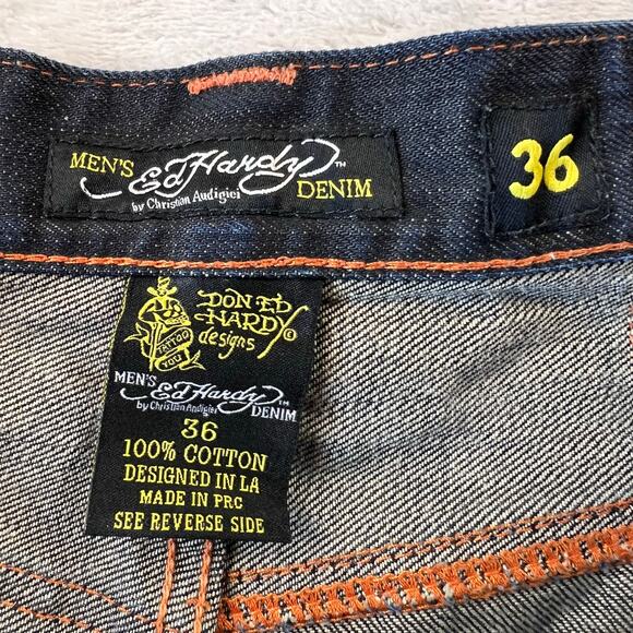 Ed Hardy Love Kills Slowly Embroidered Skull Jean Shorts men’s size 36 Y2K - Picture 3 of 10